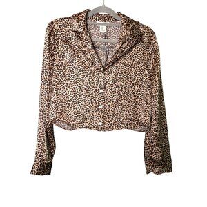 Rachel Zoe Womens Leopard‎ Print Button-Up Blouse Medium